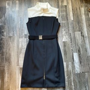 Tommy Hilfiger Black & White Business Formal Dress | Knee Length Buckle Zipper